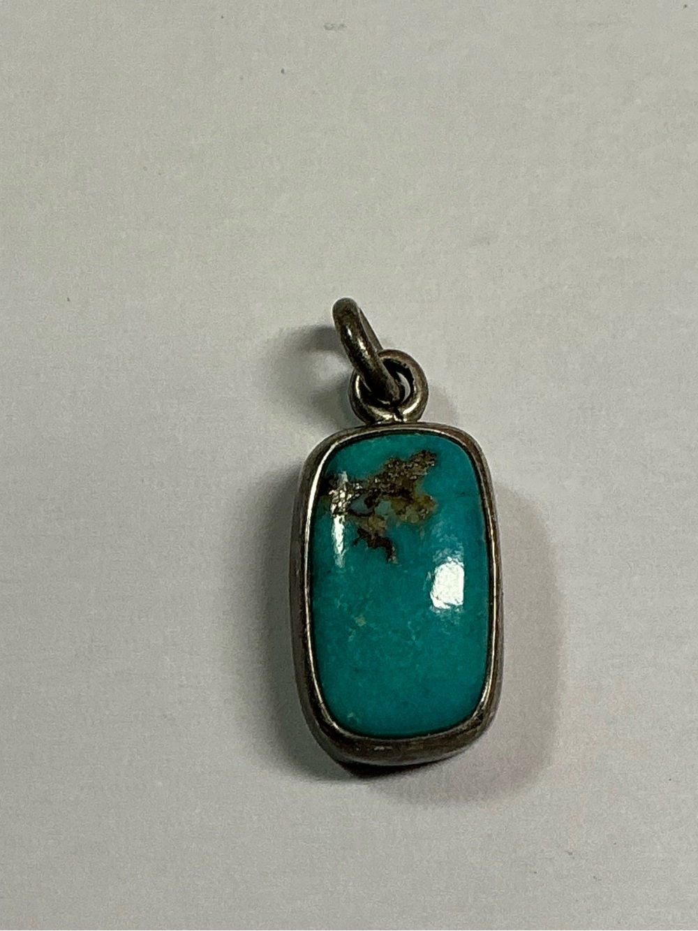 Vintage Sterling Silver Turquoise Stone Pendant Necklace - Blue Green